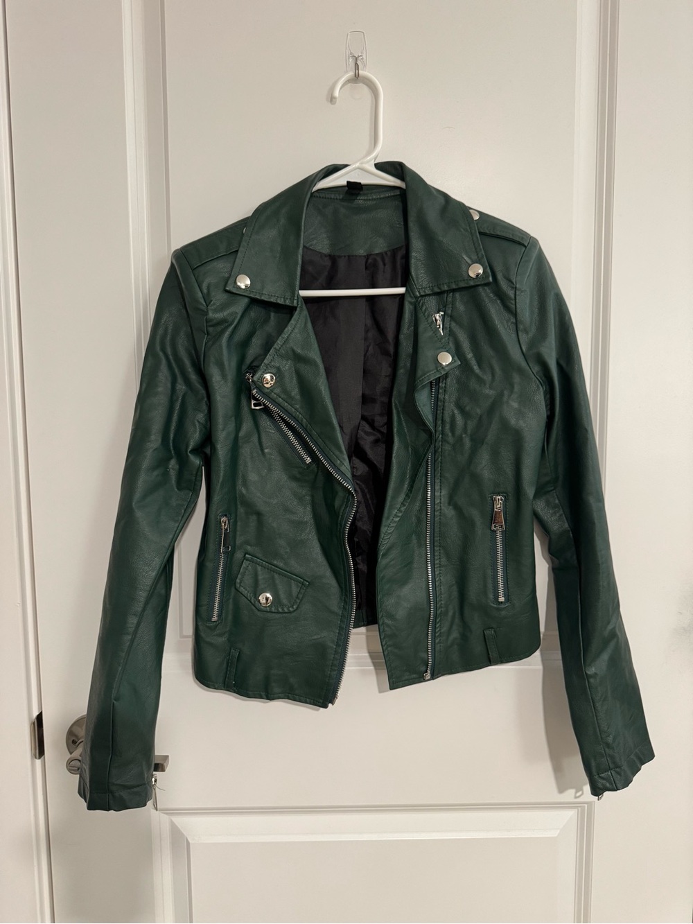 Women’s Dark Green Faux Leather Moto Jacket